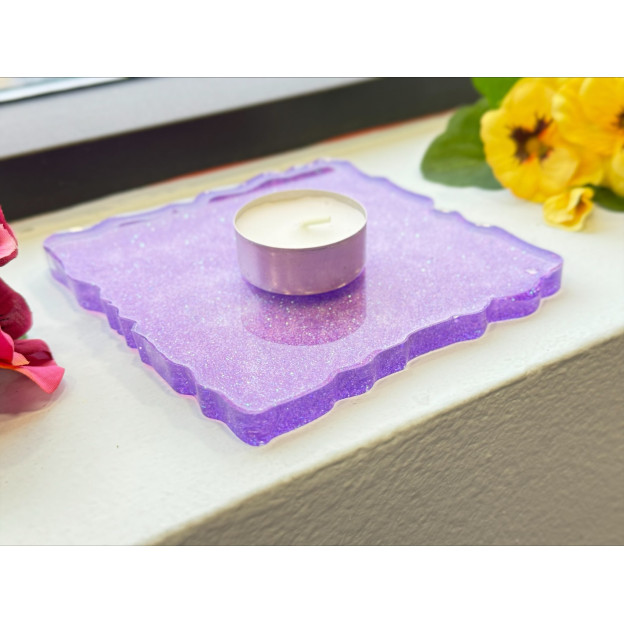 квадратна подложка за свещ от епоксидна смола лилава
